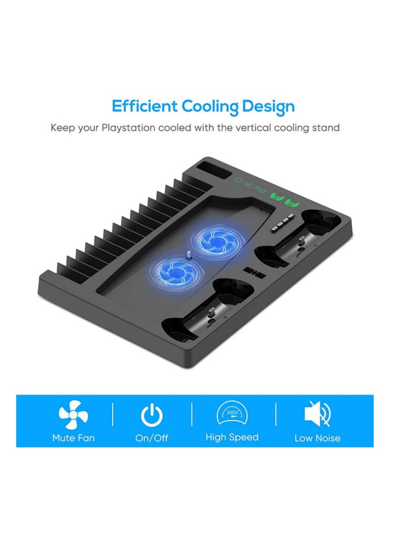 Generic - Compatible with PS5 Vertical Stand with Controller Charging Station Suction Cooling Fan Dual Controller Charger Station PS5 Gaming Accessories for PS5 Console with Headset Holder - Image 1