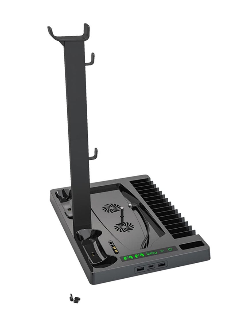 Generic - Compatible with PS5 Vertical Stand with Controller Charging Station Suction Cooling Fan Dual Controller Charger Station PS5 Gaming Accessories for PS5 Console with Headset Holder - Image 1