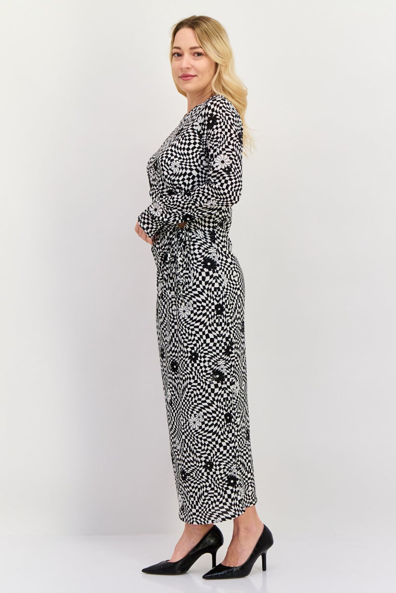 ONLY فستان ميدي نسائي بطبعة تجريدية، أسود - Image 3