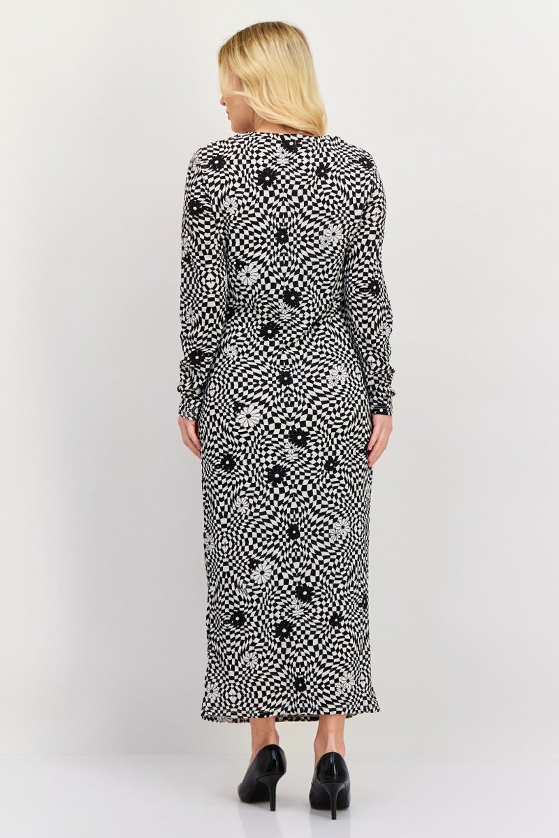 ONLY فستان ميدي نسائي بطبعة تجريدية، أسود - Image 2