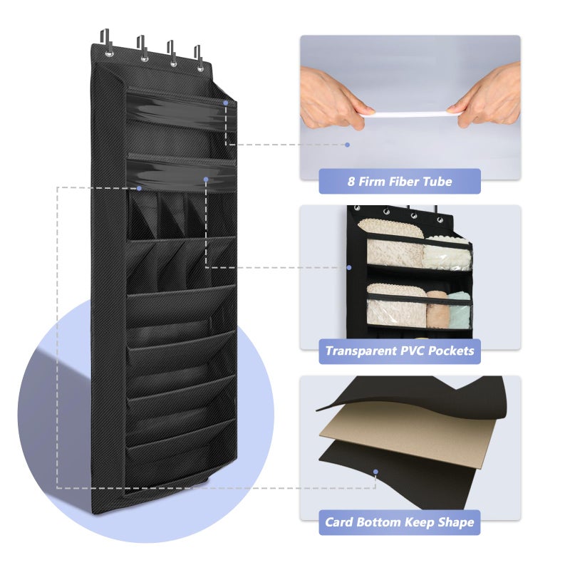 FENTEC 1 Pack 8 Shelves Over The Door Shoe Organizer, 68" Exlarge Deep Pockets Hanging Shoe Organizer, Shoe Rack for Closet, Shoe Holder for Boots,Over Door Organizer in Home, RV, Dorm, Black - Image 3