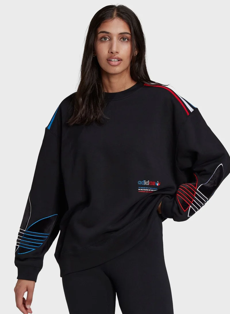 adidas Originals Adicolor Tricolor Trefoil Velvet Sweatshirt