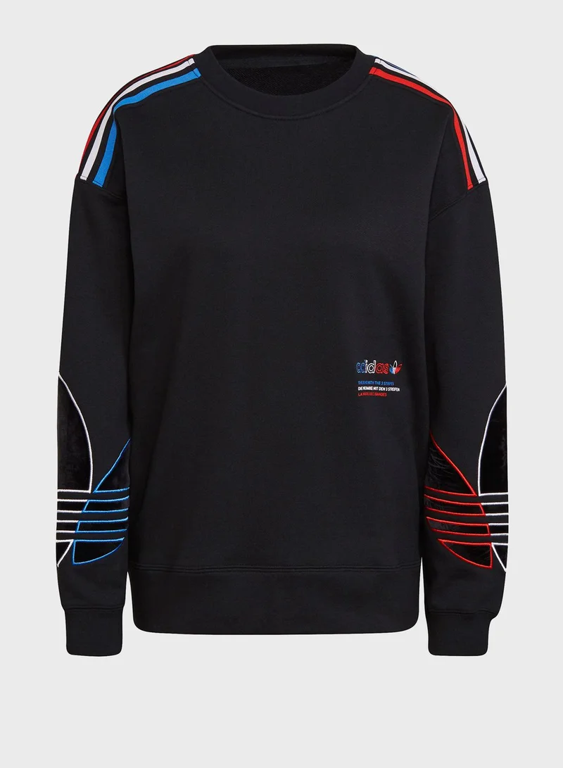 adidas Originals Adicolor Tricolor Trefoil Velvet Sweatshirt