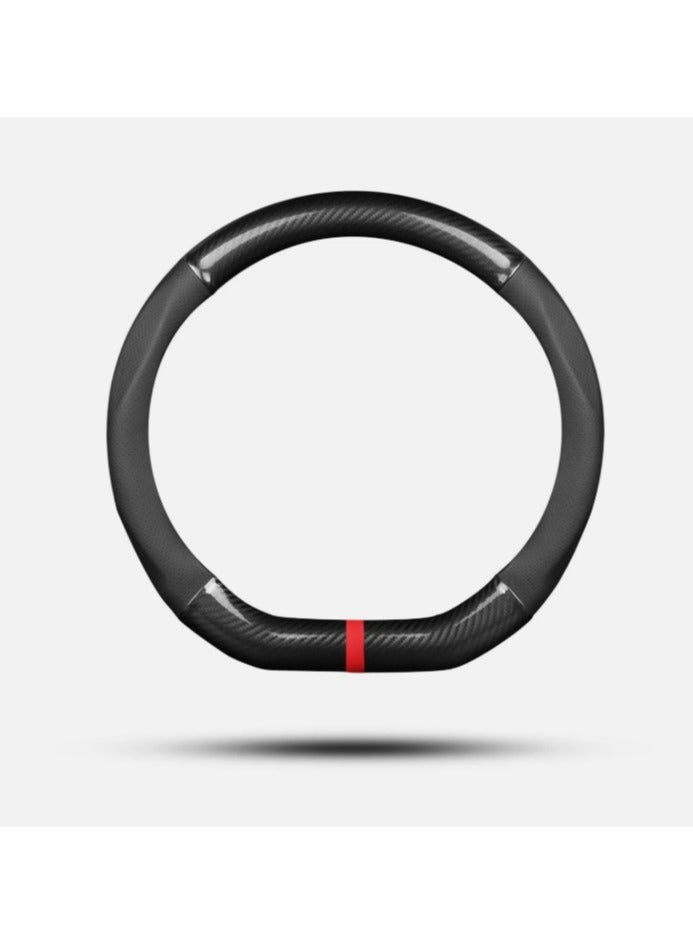 Generic D-SHAPE BLACK CARBON FIBER X RED LINE STEERING WHEEL COVER - Image 1