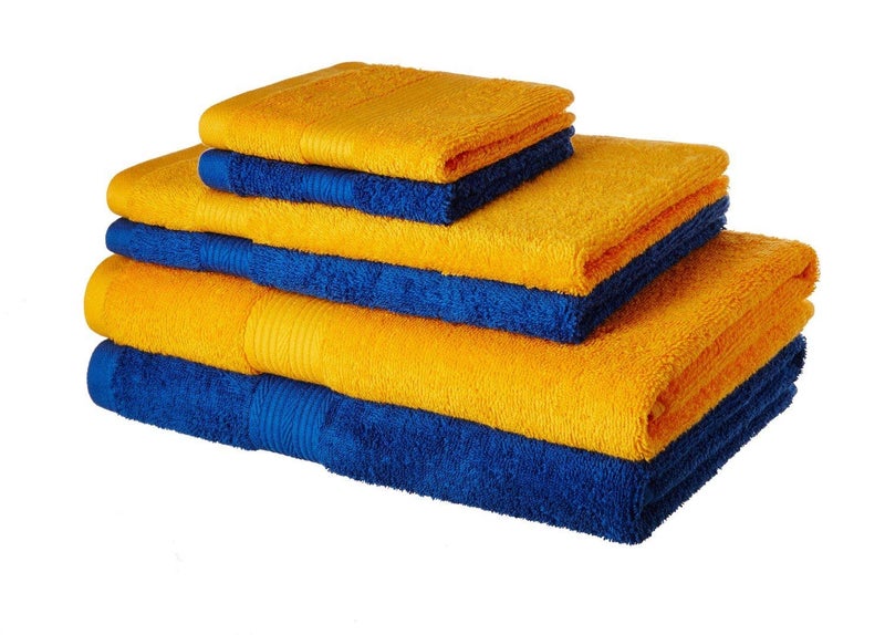 Talwar Home Decor Talwar Home Decor 100 Cotton 6 Piece Towel Set 500 GSM Iris Blue and Sunshine Yellow 