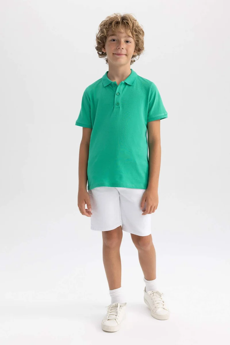 ديفاكتو Boy Regular Fit Polo Collar Pique Polo T-Shirt