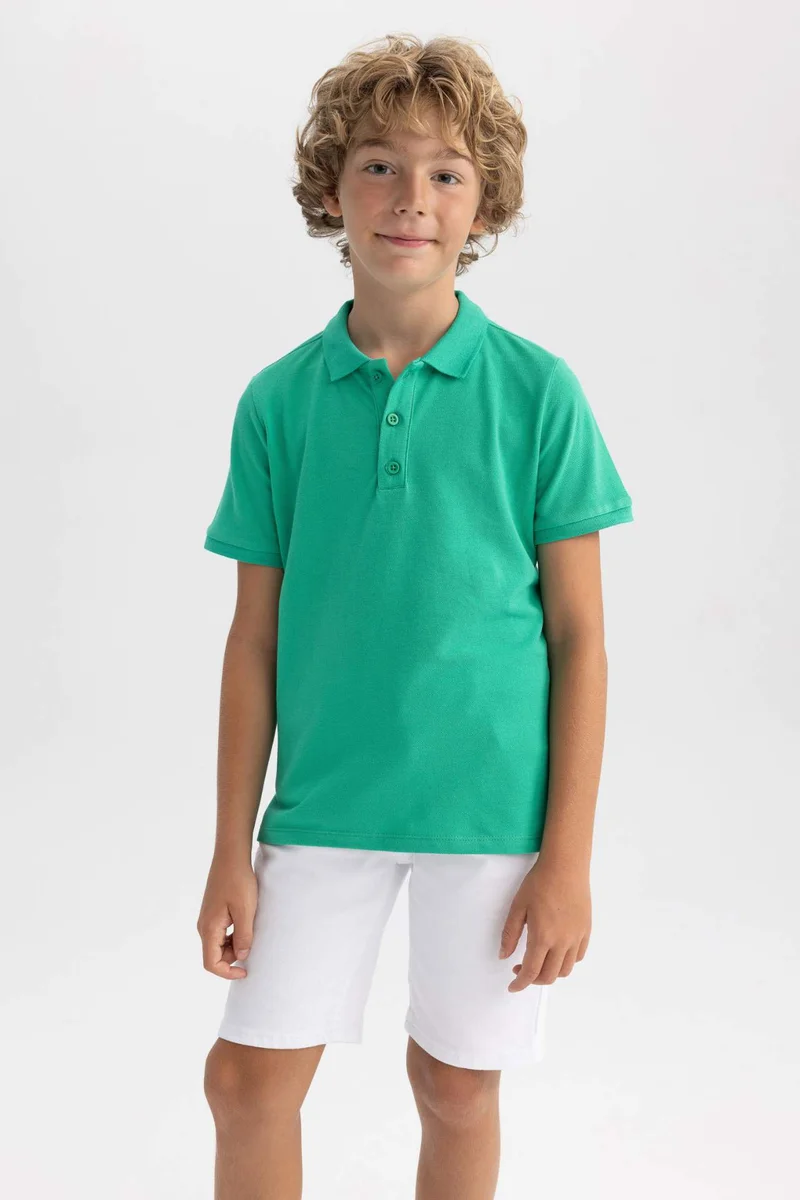 ديفاكتو Boy Regular Fit Polo Collar Pique Polo T-Shirt