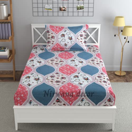 Nirwana decor Fitzy 280 TC Fitted bedsheet Single Size, Elastic bedsheet,36x78 inches + 10 inches Drop, with 1 Pillow Cover (Antiquedesign, 36" x 78") - Image 1