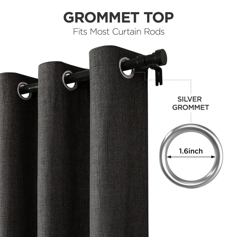 Joydeco Charcoal Grey Blackout Curtains 120 Inches Long  Extra Long Curtains 120 Inch Length 1 Panel for Bedroom  Thermal Insulated Linen Black Out Curtains with Grommets(100x120  Charcoal Grey) - Image 5