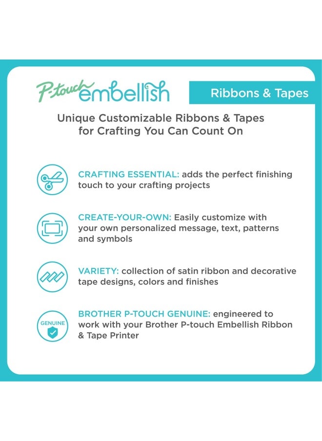 brother P-Touch Embellish Gold Print On Pink Satin Ribbon Tzere34   Wide X 13.1 Long For Use With P-Touch Embellish Ribbon And Tape Printer  - Image 3
