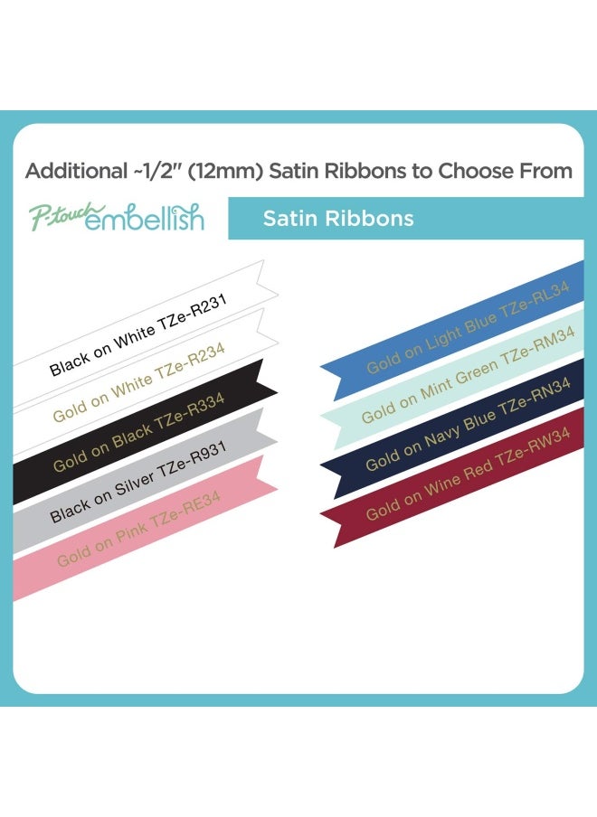 brother P-Touch Embellish Gold Print On Pink Satin Ribbon Tzere34   Wide X 13.1 Long For Use With P-Touch Embellish Ribbon And Tape Printer  - Image 4