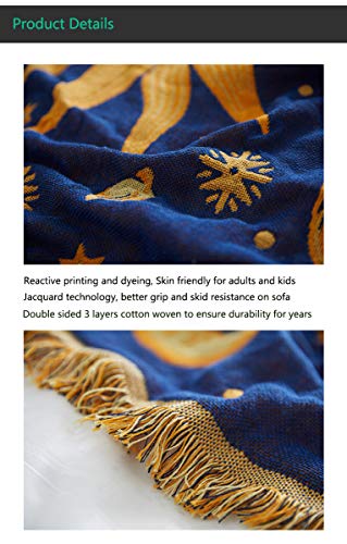 Erke Moon and Sun Throw Blanket Celestial Chair Recliner Cover Bed Spread Hippie Room Decor, Double Sided Cotton Woven Sofa Couch Furniture Aesthetic Witchy Throws - 50" X 70", Yellow/Blue - Image 3