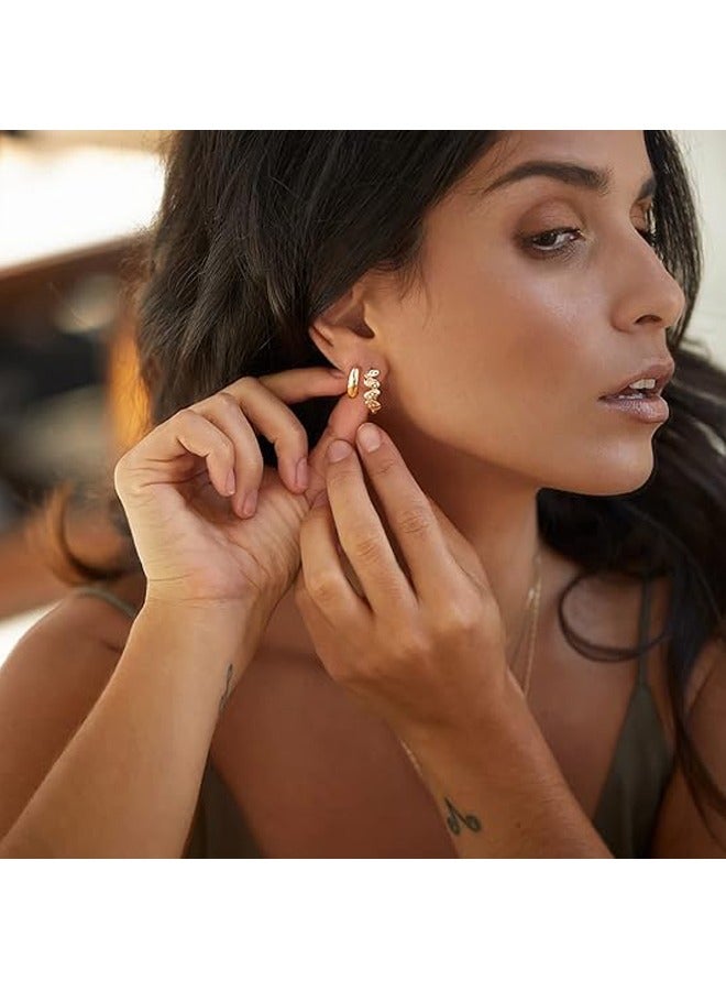 Mevecco Women Huggie Hoop Earrings Gold Ear Stud Cuff 14K Gold Filled Small Boho Beach Simple Delicate Handmade Hypoallergenic Jewelry Gift - Image 2