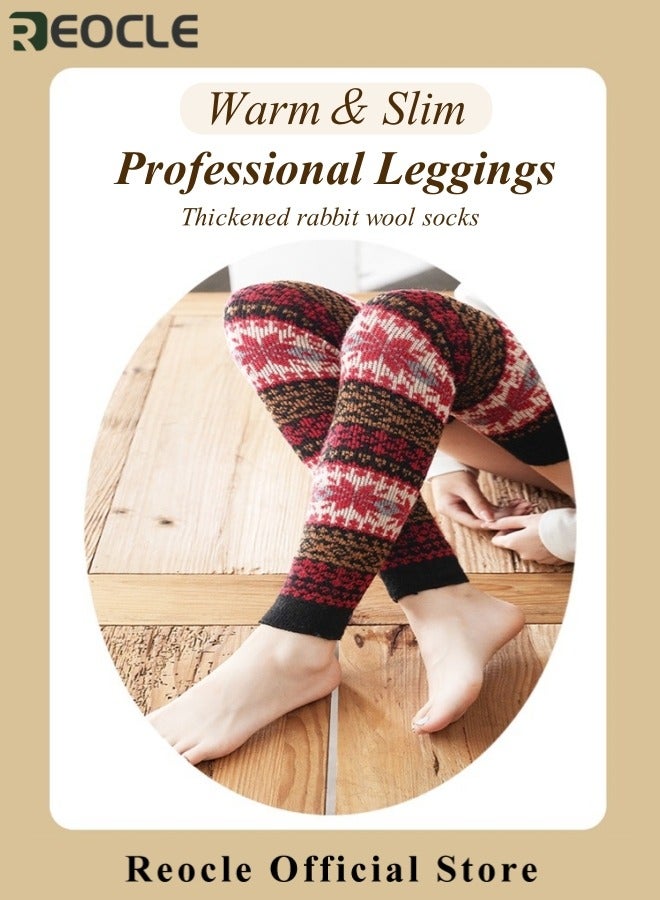 REOCLE 1Pair Leg Warmers for Women & Girls Winter Bohemian Long Leg Warmers Wool Knit Warmers Boot Cuffs Socks Non Slip Knee Socks  - Image 4