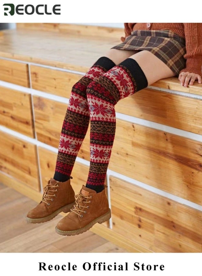 REOCLE 1Pair Leg Warmers for Women & Girls Winter Bohemian Long Leg Warmers Wool Knit Warmers Boot Cuffs Socks Non Slip Knee Socks  - Image 5