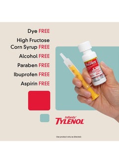 TYLENOL Infants' Liquid Medicine with Acetaminophen Pain With Fever Relief DyeFree fl, Red, Cherry, 2 Fl Oz  - Image 3