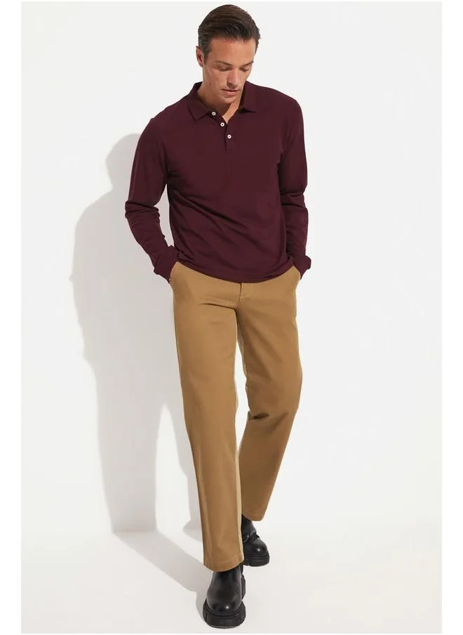 JUNE June Men Regular Fit Long Sleeve Polo Neck Tshirt Plum