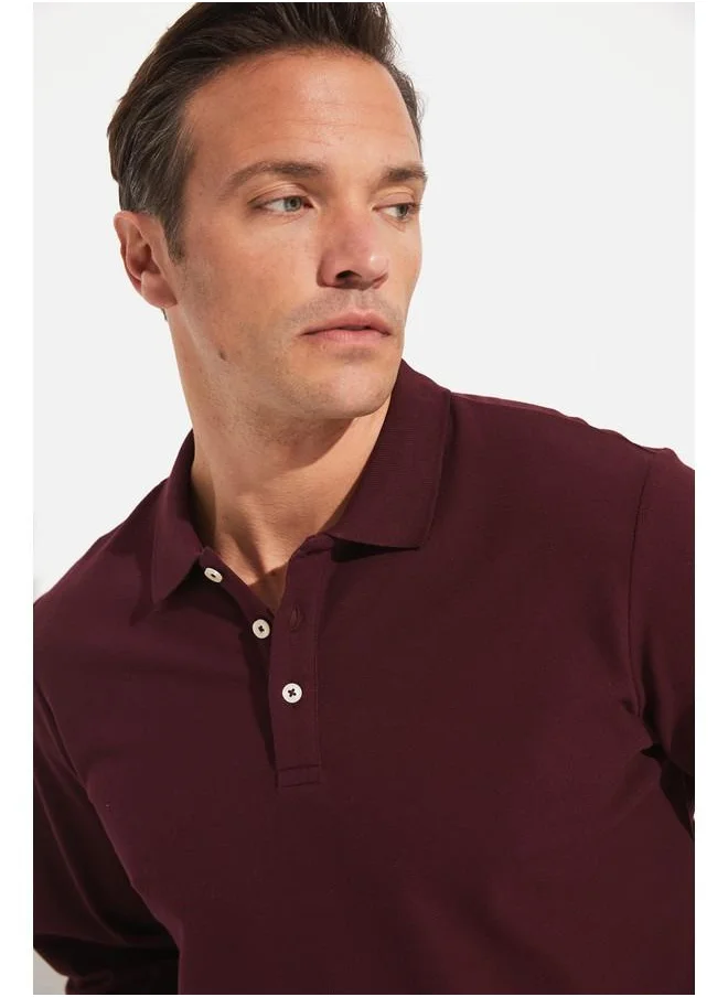 جون June Men Regular Fit Long Sleeve Polo Neck Tshirt Plum