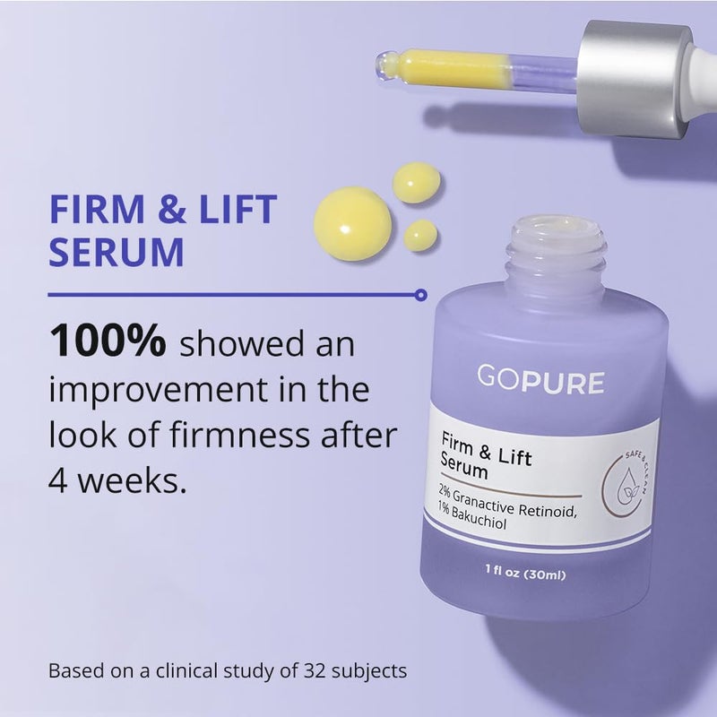 goPure Actives Firm & Lift Serum - Anti-Aging Serum with Retinol for more Smooth, Even-Texture and Glowing Skin, and Antioxidant Bakuchiol for Collagen Support and Firmer-Looking Skin - 1 fl oz - Image 3