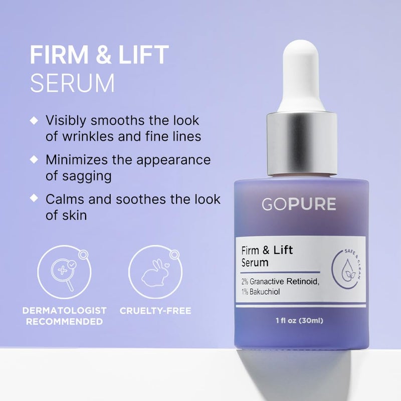 goPure Actives Firm & Lift Serum - Anti-Aging Serum with Retinol for more Smooth, Even-Texture and Glowing Skin, and Antioxidant Bakuchiol for Collagen Support and Firmer-Looking Skin - 1 fl oz - Image 2