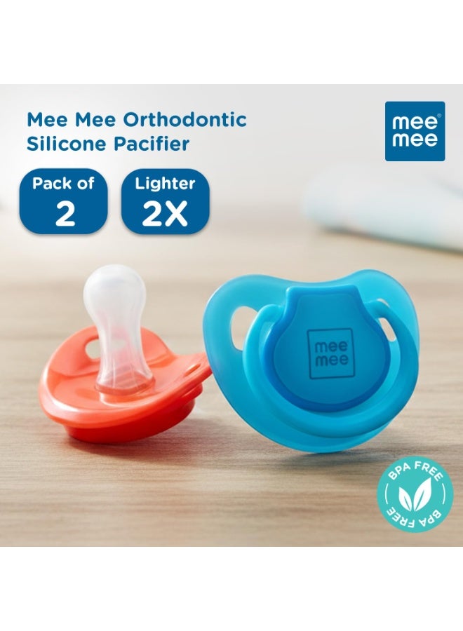 Mee Mee Baby Pacifier Ultra Light Soft Silicone Nipple| BPA Free | Oral stimulatory | Teether | Pack of 2 | 0-6 months + Kids (Blue/Red) - Image 4