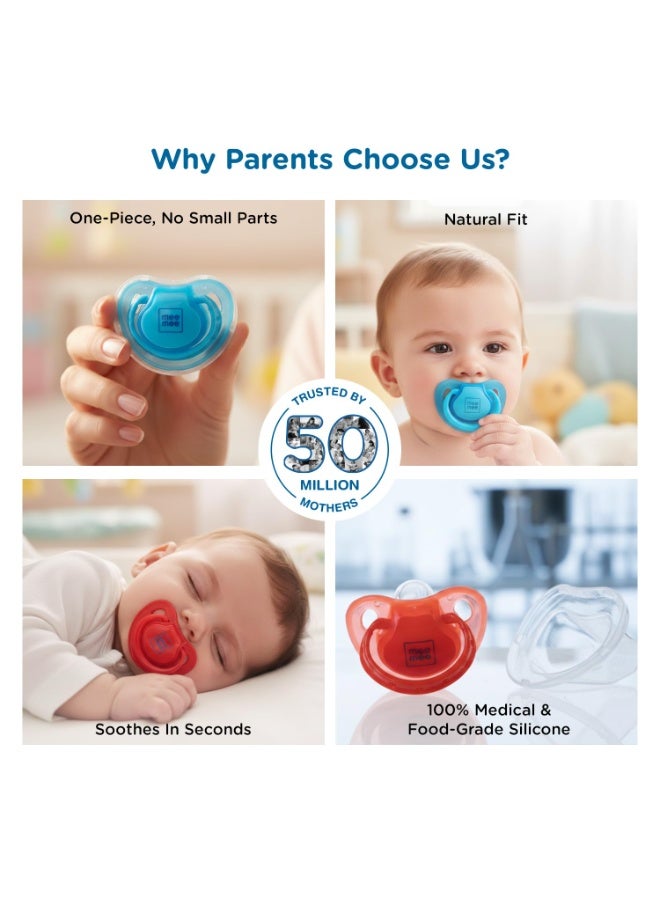 Mee Mee Baby Pacifier Ultra Light Soft Silicone Nipple| BPA Free | Oral stimulatory | Teether | Pack of 2 | 0-6 months + Kids (Blue/Red) - Image 3