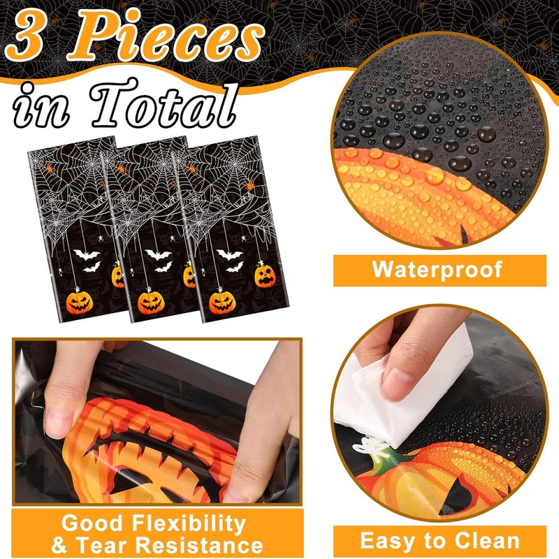 Oudain 3 Pcs Halloween Tablecloth Spider Web Plastic Rectangle Table Cloth 54 x 108 Inch Waterproof Disposable Spider Web Table Cloth for Home Halloween Party Decorations (Spooky,Black) - Image 2