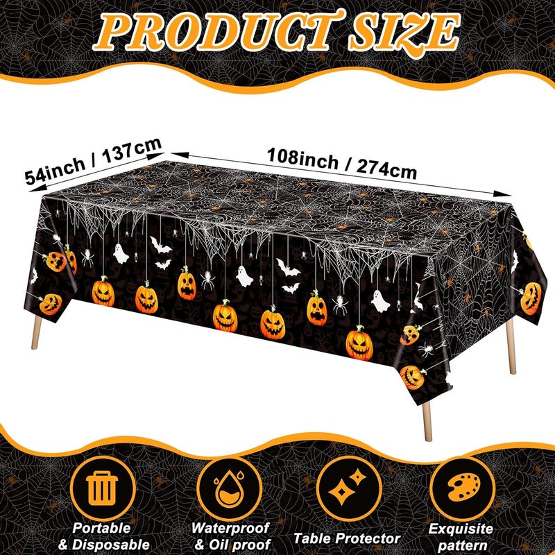 Oudain 3 Pcs Halloween Tablecloth Spider Web Plastic Rectangle Table Cloth 54 x 108 Inch Waterproof Disposable Spider Web Table Cloth for Home Halloween Party Decorations (Spooky,Black) - Image 4