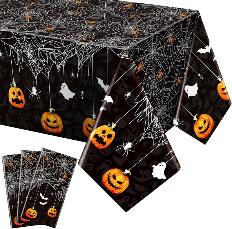 Oudain 3 Pcs Halloween Tablecloth Spider Web Plastic Rectangle Table Cloth 54 x 108 Inch Waterproof Disposable Spider Web Table Cloth for Home Halloween Party Decorations (Spooky,Black) - Image 1