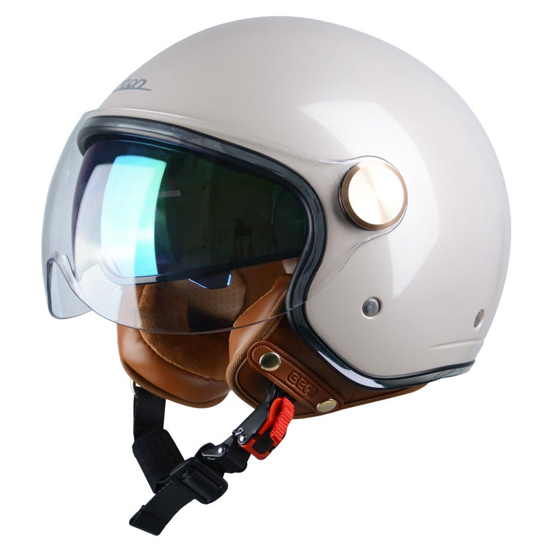 BEON Open Face Motorcycle Helmet for Adults, DOT Approved, 3/4 Retro Vespa Helmet with Dual Visors