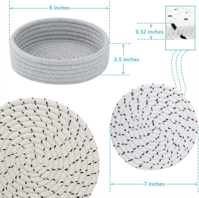 Cazzon Trivets for Hot Dishes Pots and Pans Hot Pads with Storage Basket Pot Holders for Kitchen Heat Resistant Mat Protect Counter Home Essentials Farmhouse Decor Mix Gray 5 PCS - Image 3