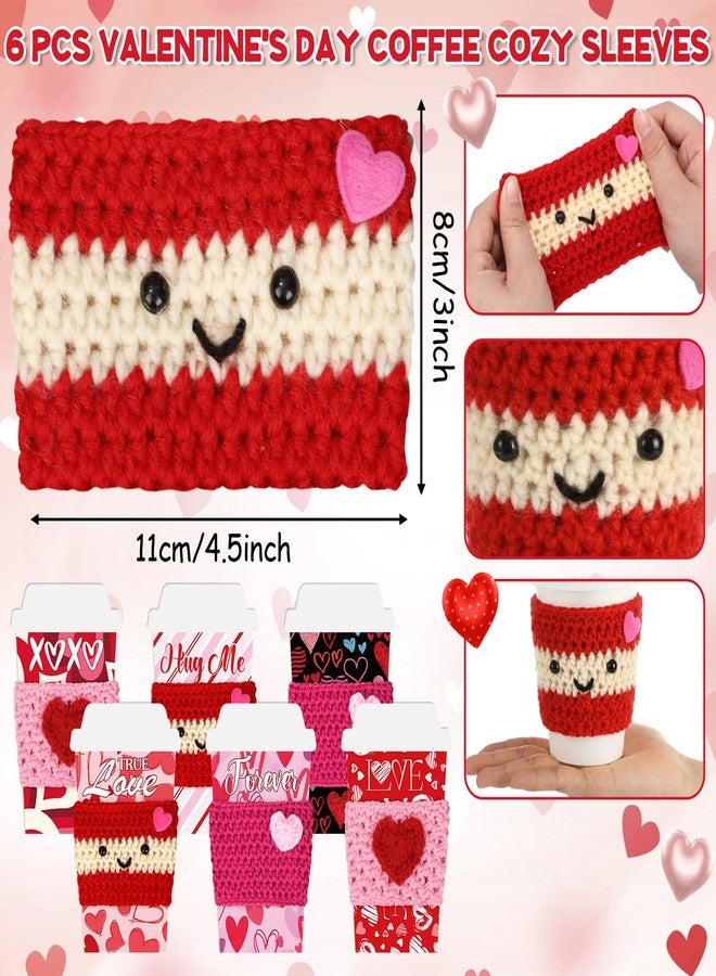 Potchen 6 Set Valentine's Day Gift Card Holders with Heart Crochet Coffee Cozy Sleeve Valentines Coffee Cup Gift Card Sleeves for Appreciation Teacher Friends Colleague Staff Party Favors - Image 4