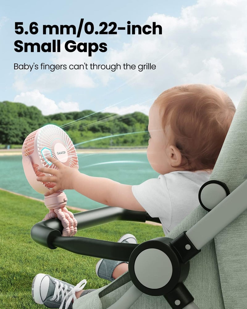 Gaiatop Mini Portable Stroller Fan, Battery Operated Small Clip on Fan, Detachable 3 Speed Rechargeable 360° Rotate Flexible Tripod Handheld Desk Cooling Fan for Car Seat Crib Treadmill Travel Pink - Image 2