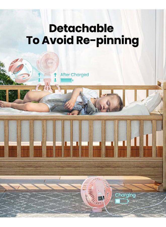 Gaiatop Mini Portable Stroller Fan, Battery Operated Small Clip on Fan, Detachable 3 Speed Rechargeable 360° Rotate Flexible Tripod Handheld Desk Cooling Fan for Car Seat Crib Treadmill Travel Pink - Image 4