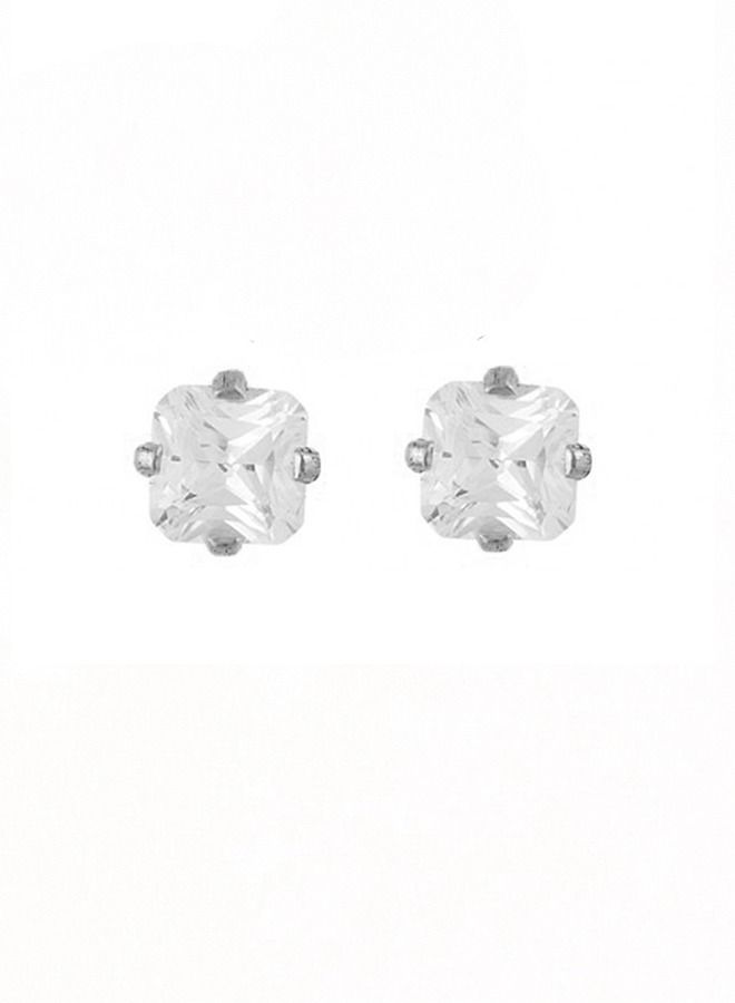 Studex 4MM Cubic Zirconia Princess Cut Allergy-Free Stainless Steel Ear Studs - Image 1