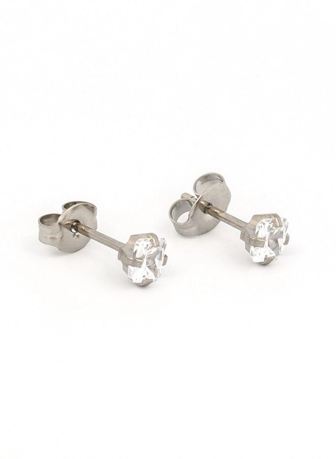 Studex 4MM Cubic Zirconia Princess Cut Allergy-Free Stainless Steel Ear Studs - Image 2