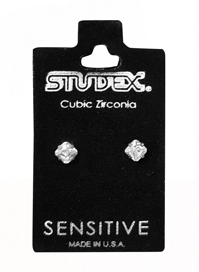 Studex 4MM Cubic Zirconia Princess Cut Allergy-Free Stainless Steel Ear Studs - Image 3