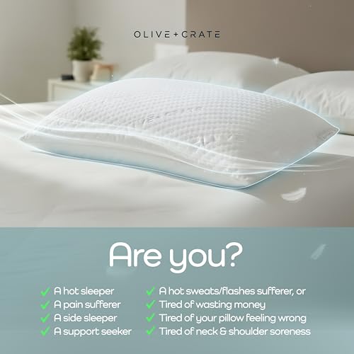 Olive + Crate BreathePure™ Adjustable Cooling Shredded Memory Foam Pillow - Breathable Bamboo Viscose Cover for Temperature Control - Gel Pillows for Side Sleepers - Queen Size - Image 2