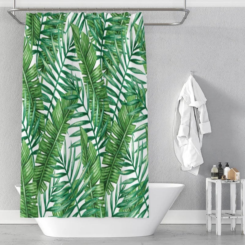 Y&D Shower Curtain Set Bathroom Nordic Green Leaves Waterproof Printing Bathroom Mat Set With Shower Curtain - Image 1