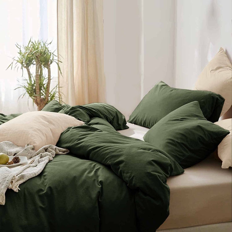 Dark Olive Green Duvet Cover Queen Size 3pc Soft Farmhouse Bedding Comforter Cover Set With Zipper Closure 1 Lightweight Microfiber Duvet Cover 90x90 inches and 2 Pillow Shams for Women Men
