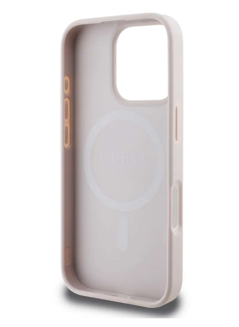 GUESS Magsafe Saffiano PU Peony Hot Stamp Pattern And Classic Logo Case for iPhone 16 Pro Max - Pink