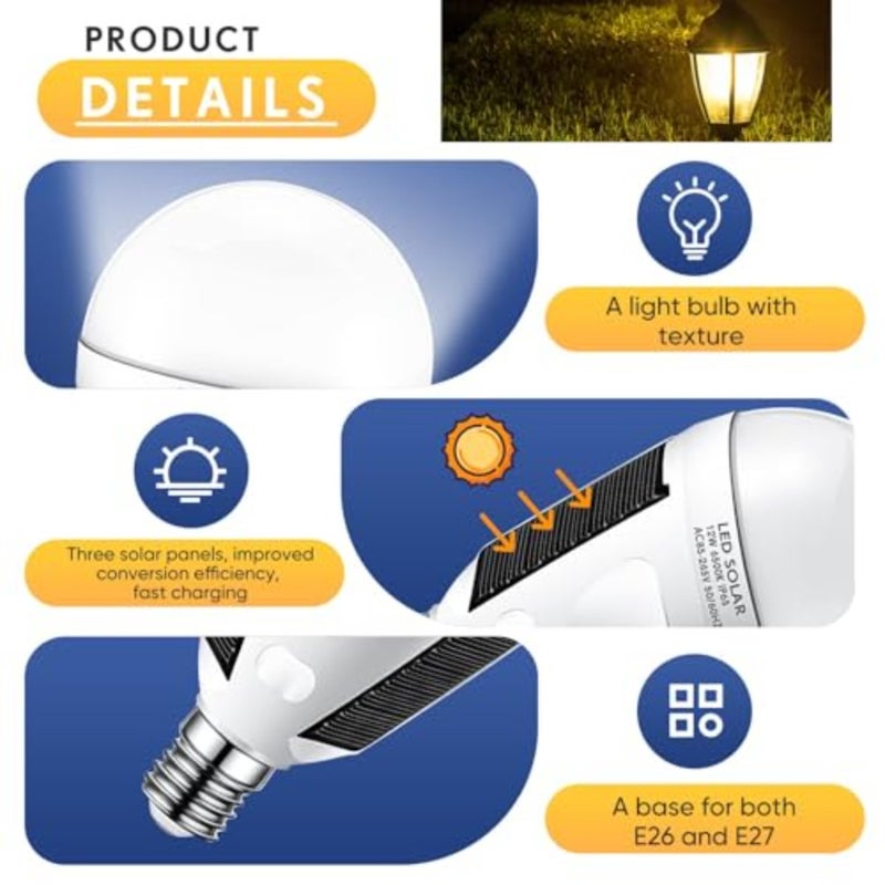 Emergency LED solar bulbs 4-pack for home power failure and outdoor camping, E26/E27 base, 7W rechargeable, 6000K daylight white, durable ABS plastic housing - Image 3