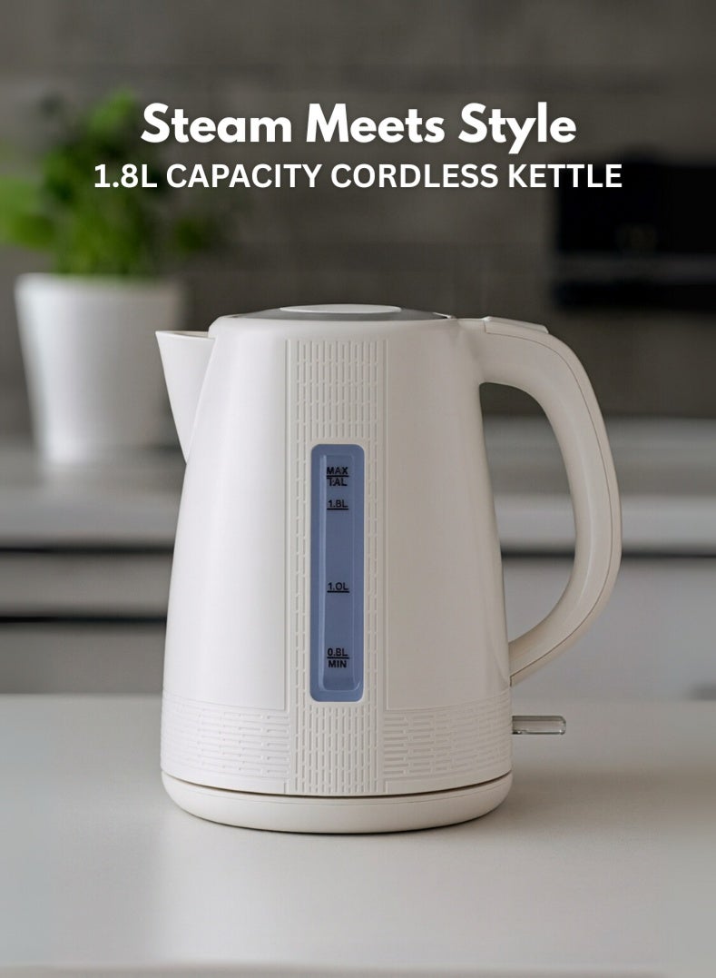 Venus غلاية كهربائية بدون سلك سعة 1.8 لتر – غلي سريع 220 واط، إيقاف تلقائي، غطاء علوي تلقائي، مؤشر مستوى الماء من الجانبين آمن ومريح لغلاية الماء الساخن للاستخدام المنزلي والمكتبي بتشطيب أبيض - Image 1