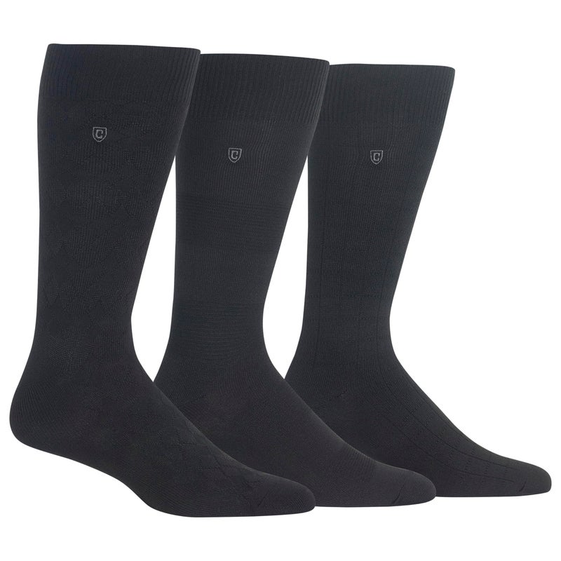 Chaps Mens Super Soft Dress Crew - 3 Pair Pack Patterns And Textures Casual Sock, Solid Black Argyle, 6-12 US