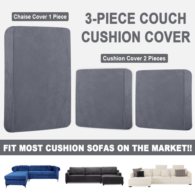 BT.WA Sectional Couch Covers for 3-Piece Seat Cushion Velvet Separate L Shape Couch Cover Stretch Sofa Slipcover with 2 Pieces Pillowcases Furniture Protector (Sofa 2 Seater + 1 Chaise  Dark Grey) - Image 4