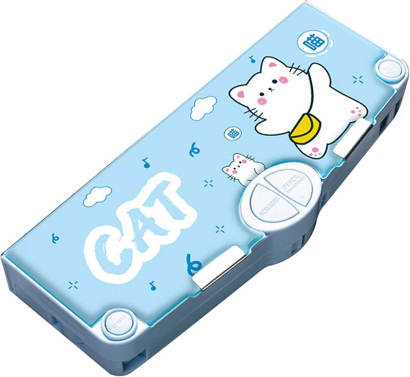 Worldwide popular practical build Multifunction Pencil Case, Pencil Box with 2 Compartments for Students - Cartoon Pattern Stationery Set with Pop Out Scissors and Pencil Sharpener Home & light industrial compatible