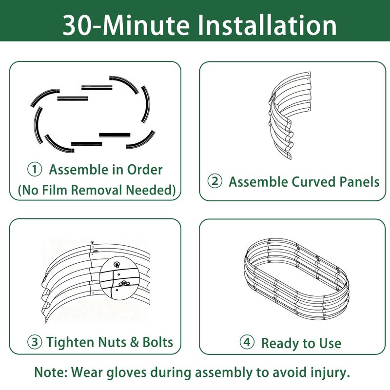 Gartist 2 Pack Raised Garden Bed Kits, 4x2x1FT Green Oval Galvanized Outdoor Planter Beds, Easy Assembly Metal Raised Bed for Vegetables, Flowers & Herbs - Image 3