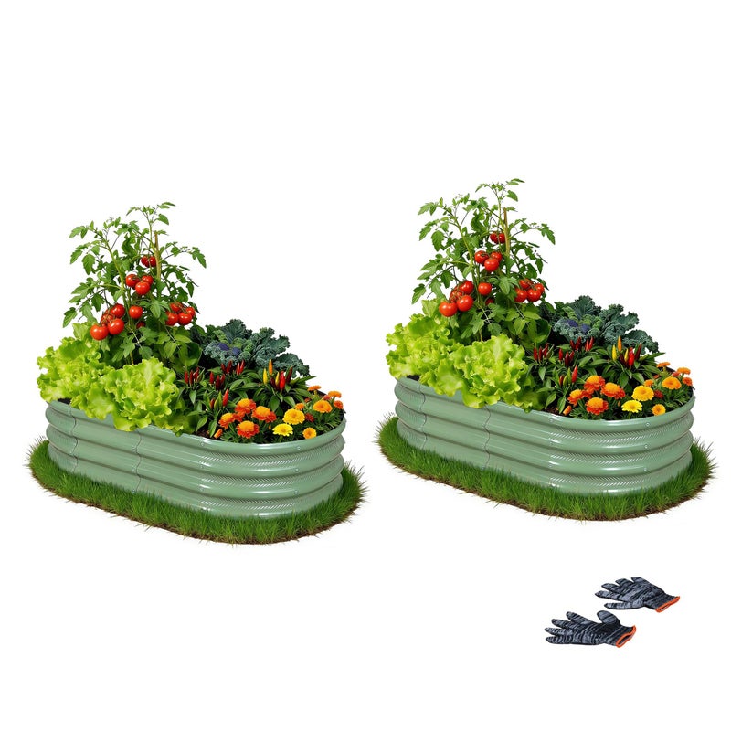 Gartist 2 Pack Raised Garden Bed Kits, 4x2x1FT Green Oval Galvanized Outdoor Planter Beds, Easy Assembly Metal Raised Bed for Vegetables, Flowers & Herbs - Image 1