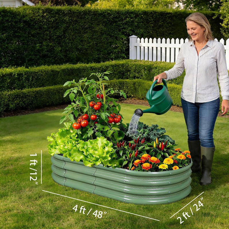 Gartist 2 Pack Raised Garden Bed Kits, 4x2x1FT Green Oval Galvanized Outdoor Planter Beds, Easy Assembly Metal Raised Bed for Vegetables, Flowers & Herbs - Image 4