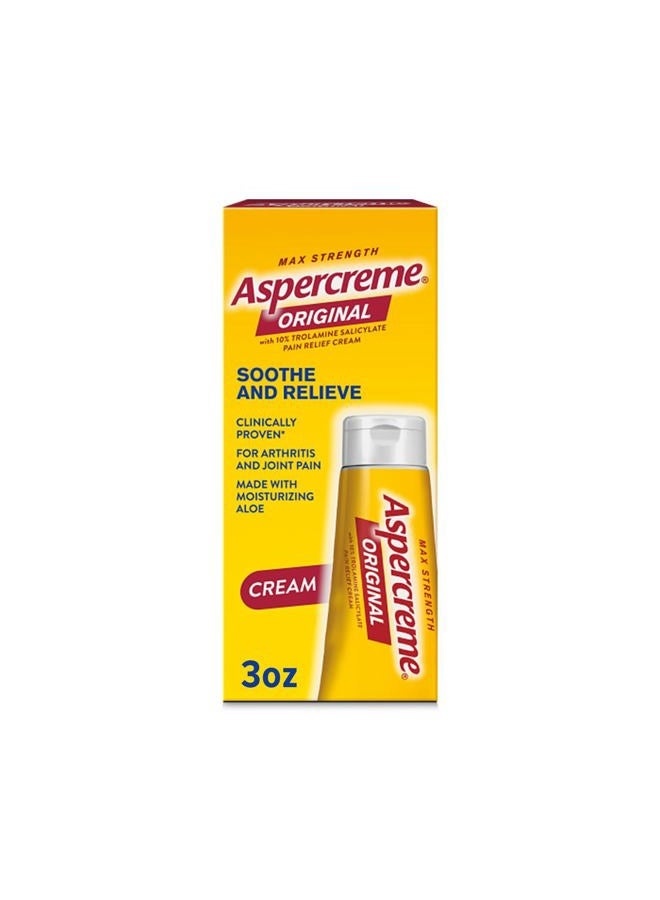 Aspercreme Original Pain Relief Cream for Arthritis, Joint & Muscle Pain, Non-Greasy Topical Analgesic with Moisturizing Aloe & Max-Strength 10% Trolamine Salicylate, 3 oz. - Image 1